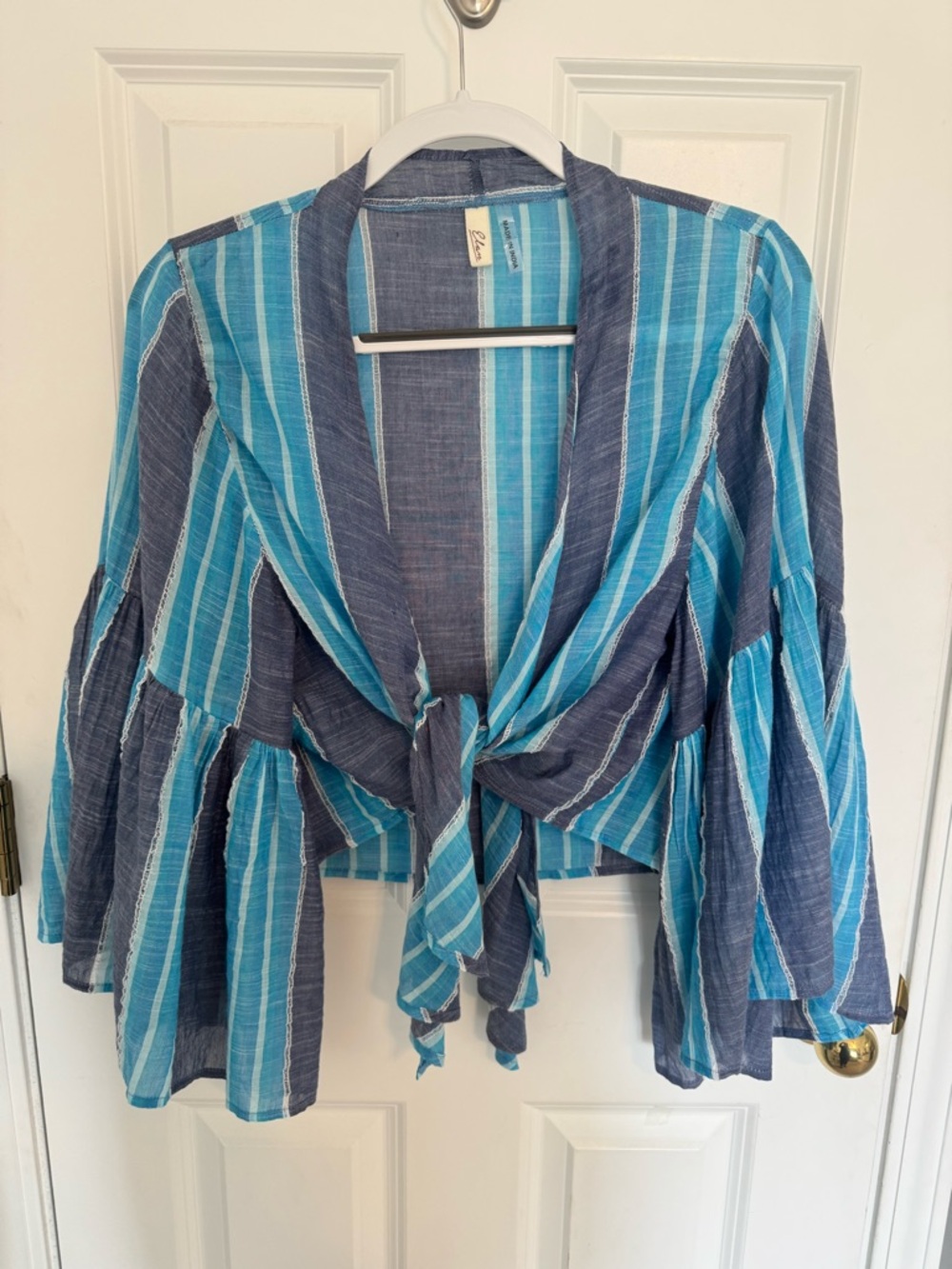 ELAN Tie-Front Striped Women’s Top